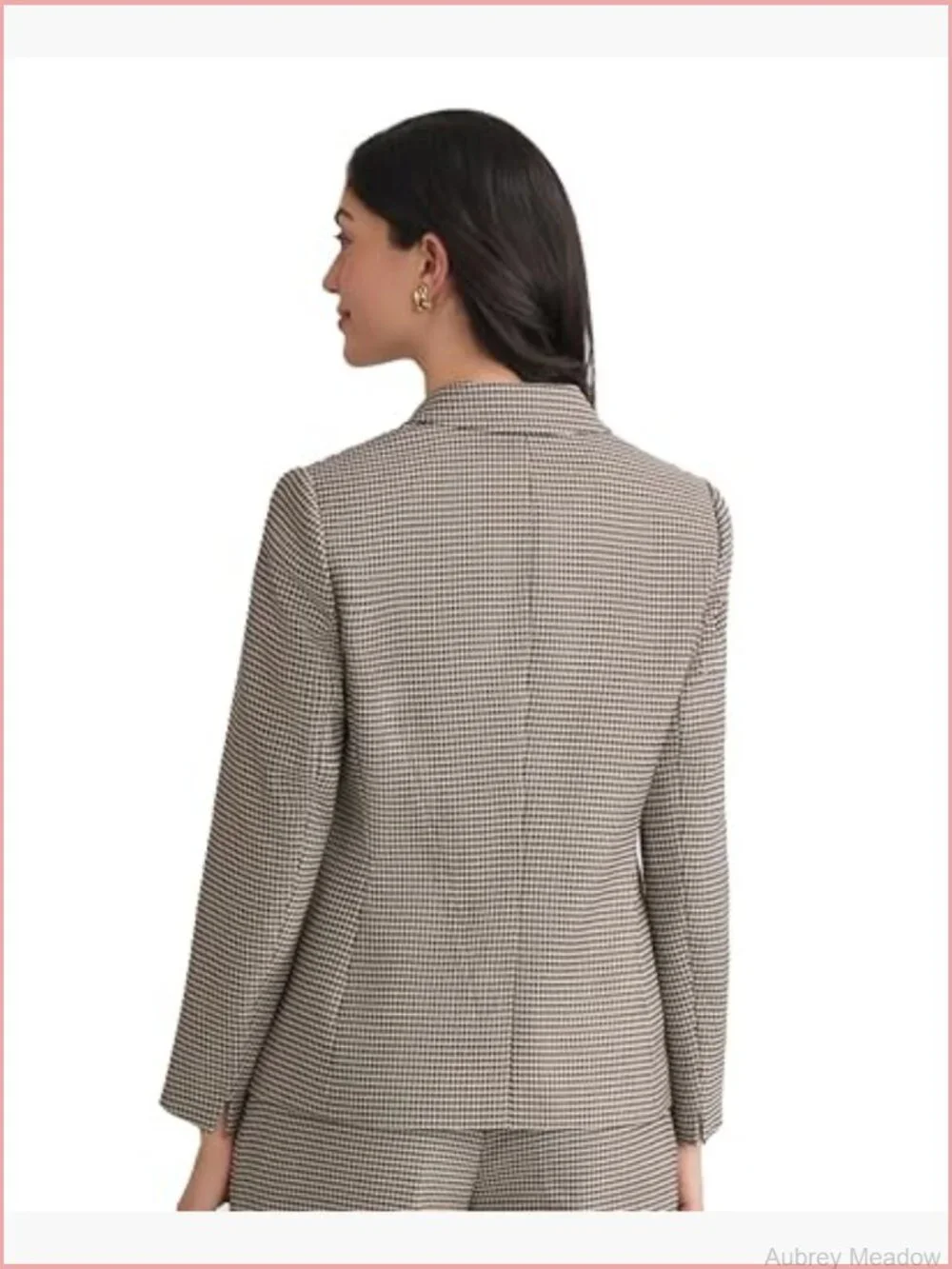 Womens Houndstooth One Button Blazer Tailored Office Work Jacket